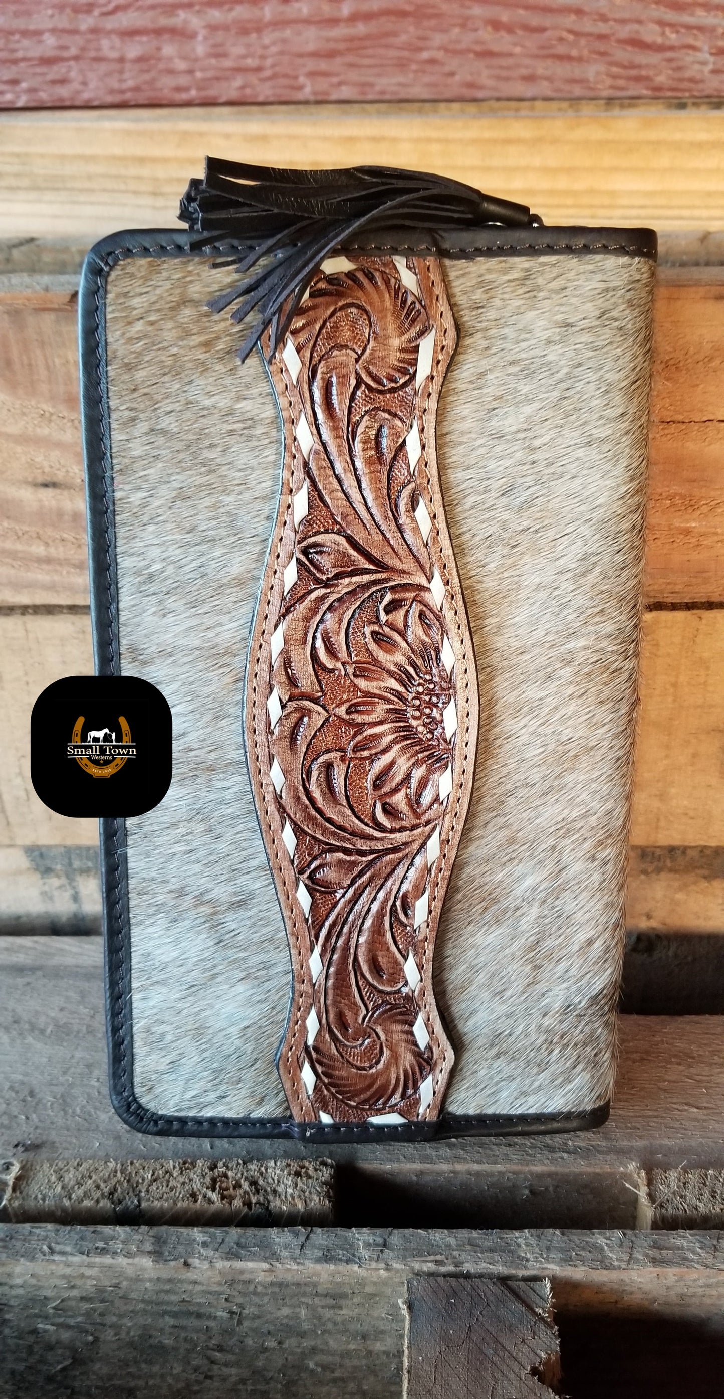 Zelda Cowhide Wallet | Western Cowgirl Genuine Hair-On Hide Tooled Leather Wallet