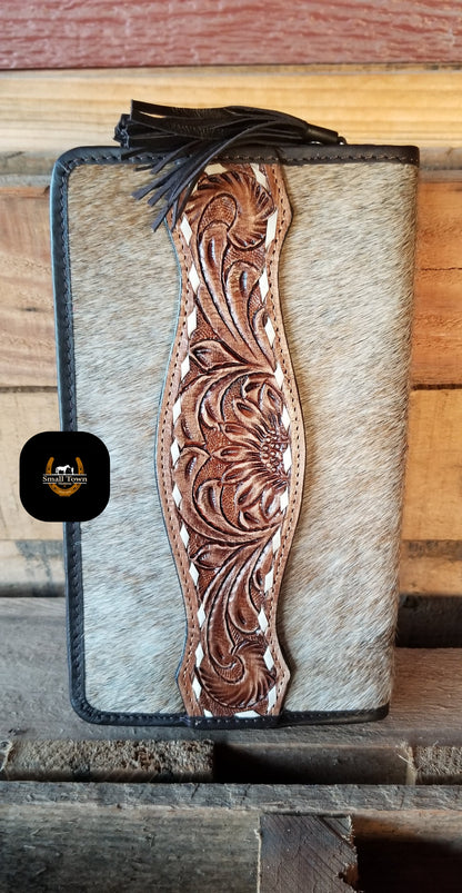 Zelda Cowhide Wallet | Western Cowgirl Genuine Hair-On Hide Tooled Leather Wallet