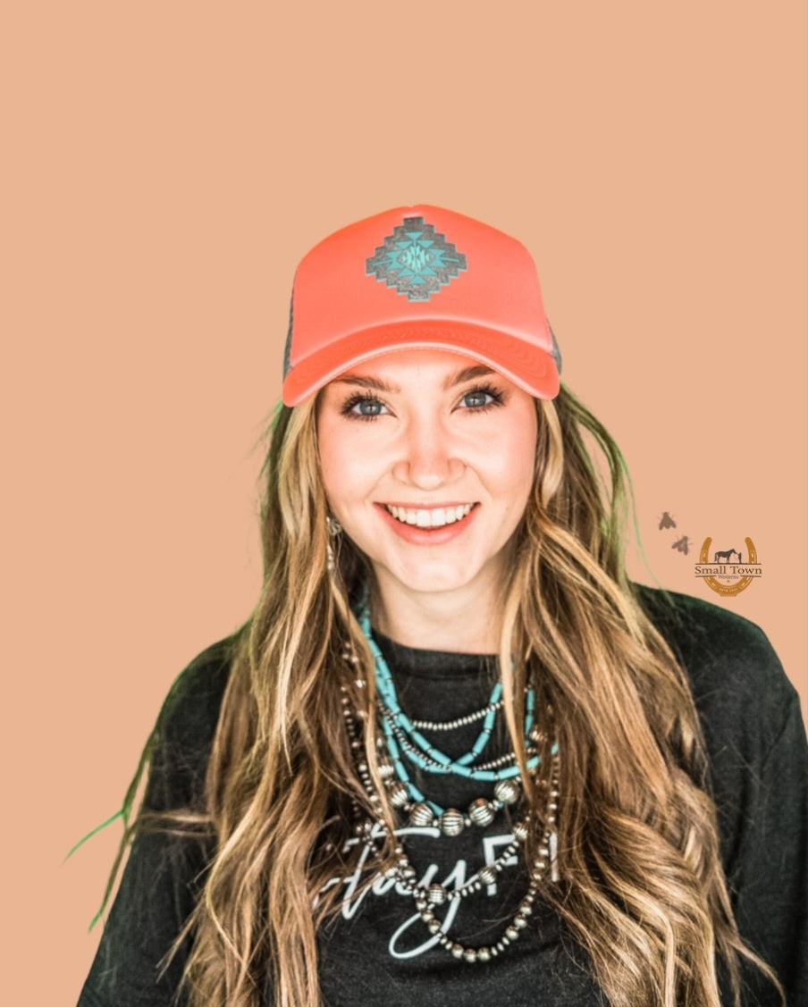 Aztec Pop Cross Snap Cap | Western Cowgirl Aztec Turquoise Snapback Hat