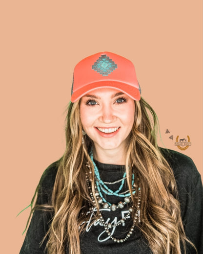 Aztec Pop Cross Snap Cap | Western Cowgirl Aztec Turquoise Snapback Hat