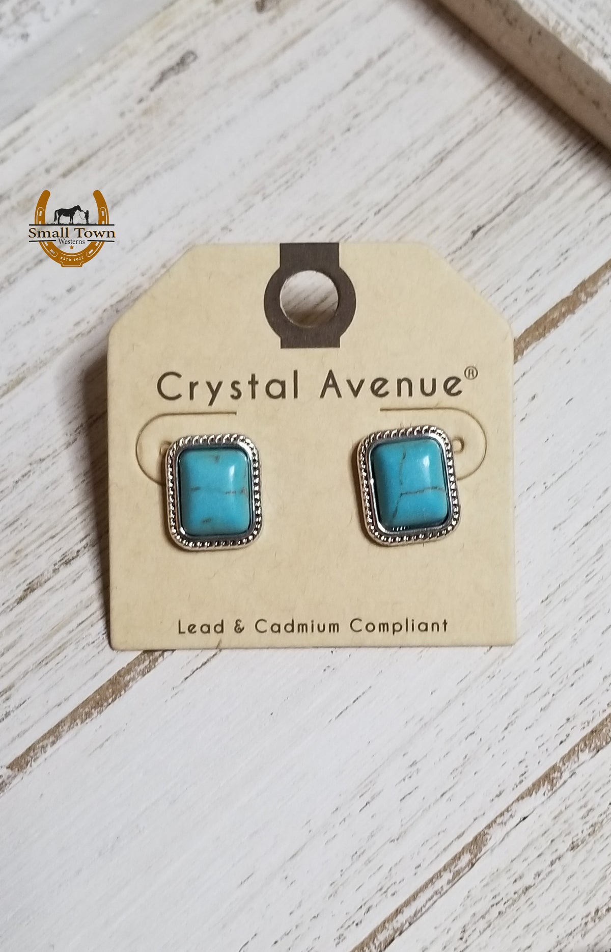 Square Faux Turquoise Studs | Western Cowgirl Turquoise Stud Earrings Silver