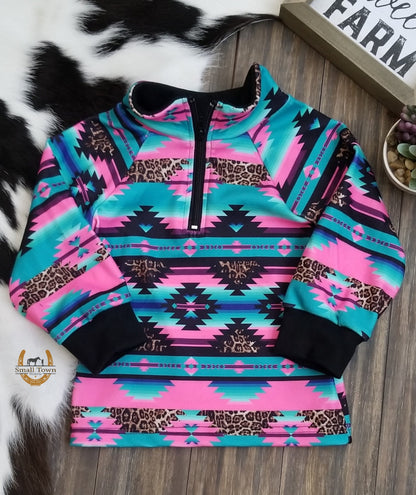 Country Bumpkin Pullover | Western Kids Girls Leopard Pink Turquoise Pullover
