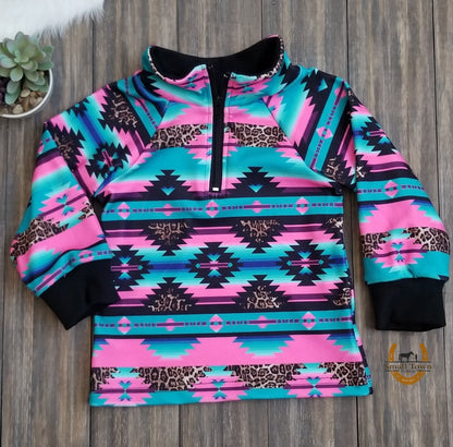 Country Bumpkin Pullover | Western Kids Girls Leopard Pink Turquoise Pullover