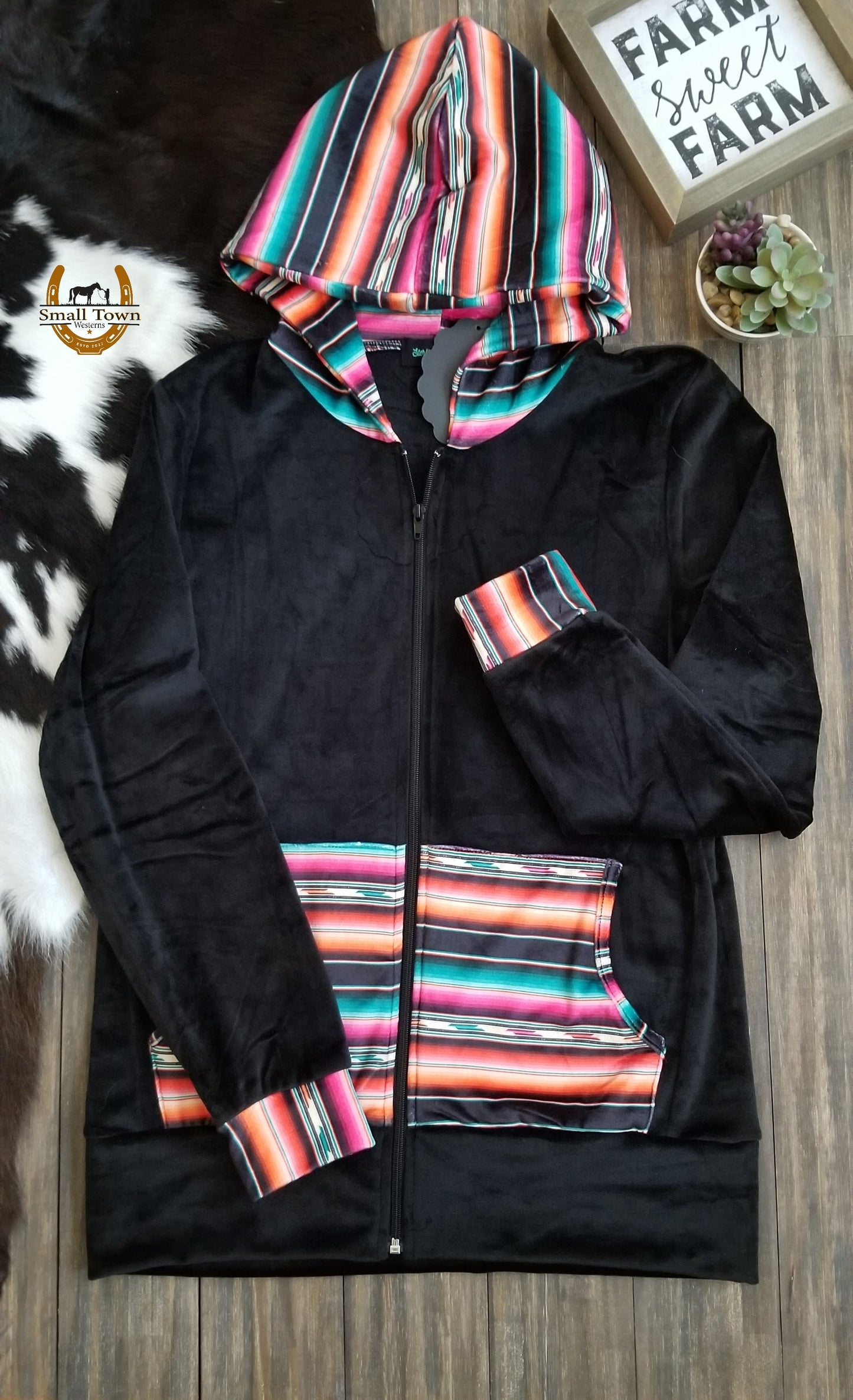 Wild One Hoodie | Western Cowgirl Serape Full-Zip Hoodie with Pockets
