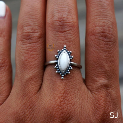 Kal White Agate Ring | Western Cowgirl Sterling Silver Turquoise Adjustable Ring