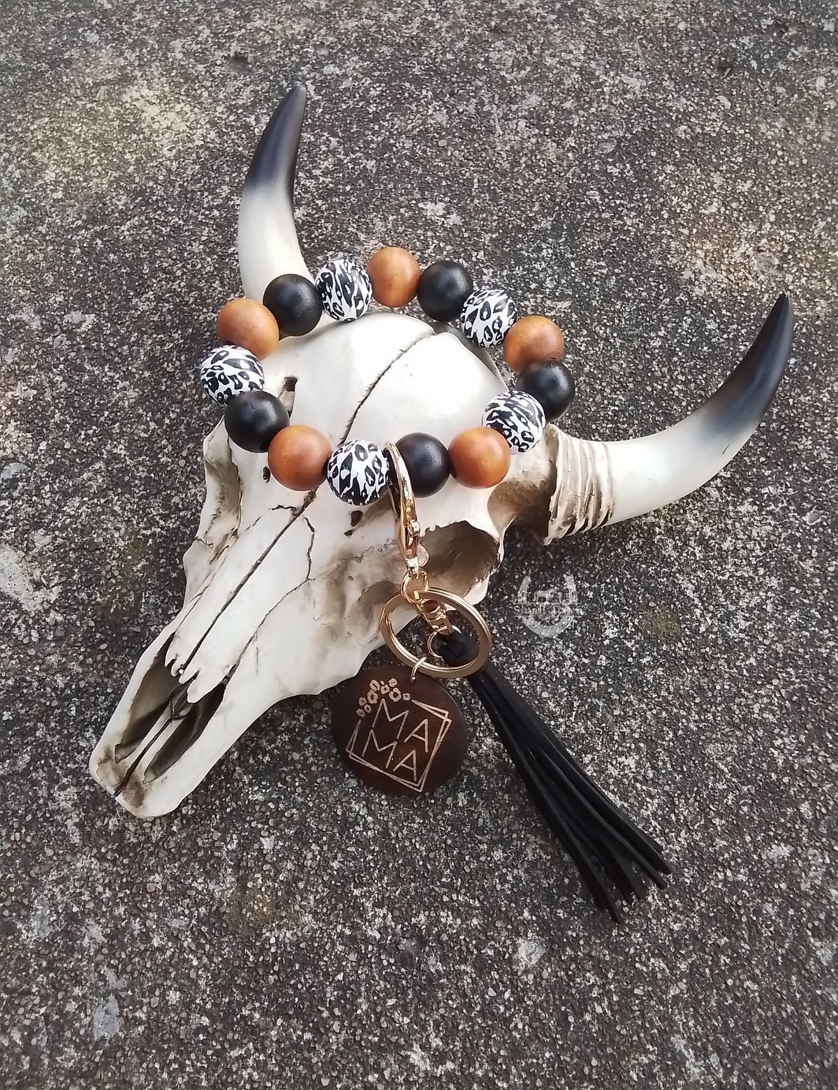 MAMA Keychain | Western Cowgirl Mama Beaded Keychain Leopard Print