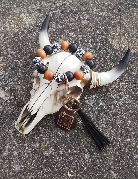 MAMA Keychain | Western Cowgirl Mama Beaded Keychain Leopard Print