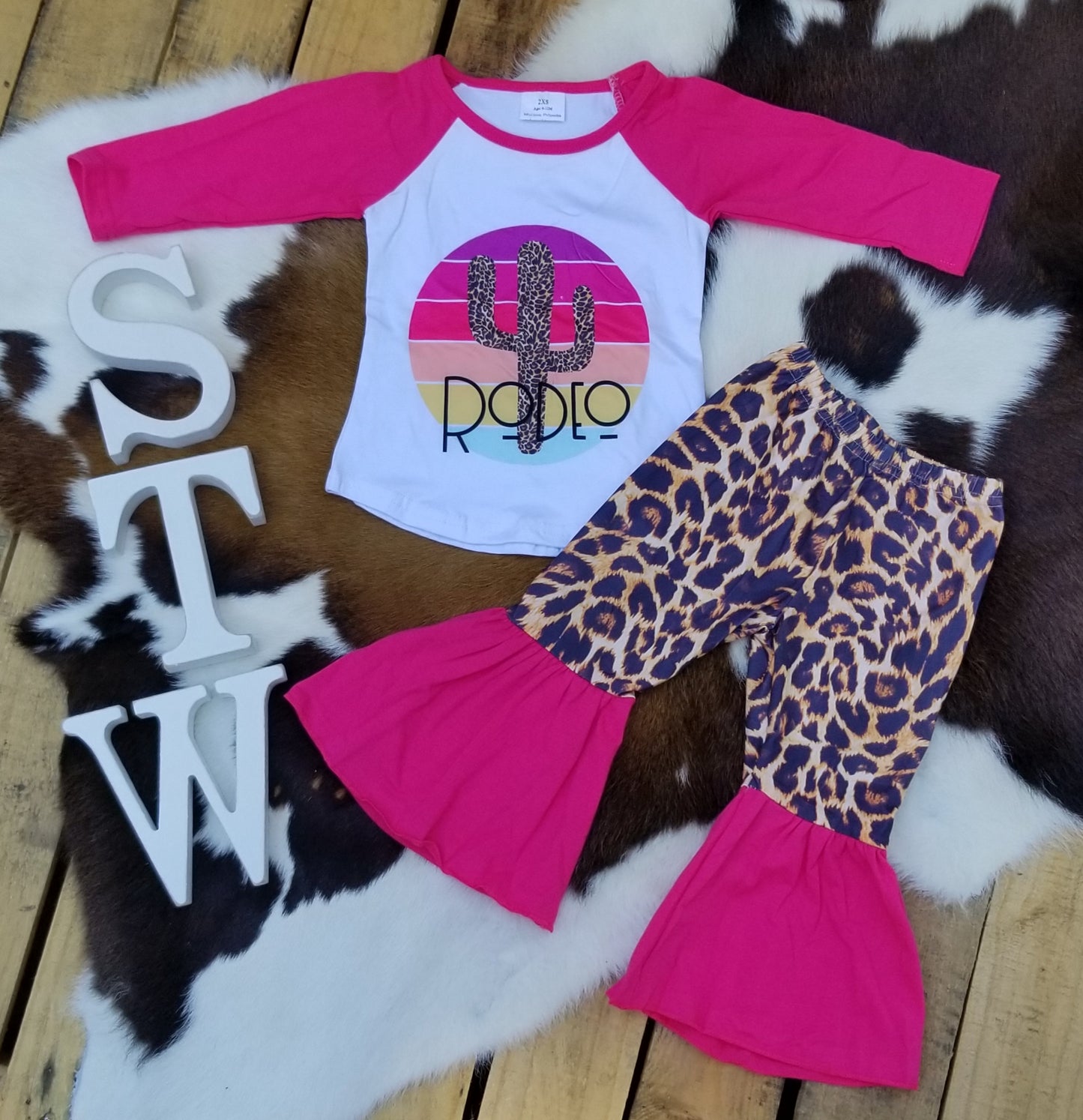 Leopard & Pink Rodeo Set | Western Baby Girls Bell Bottom Outfit