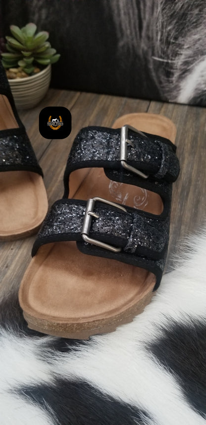 Cowgirl Glitter Sandals | Western Cowgirl Glitter Birkenstock Style Sandals