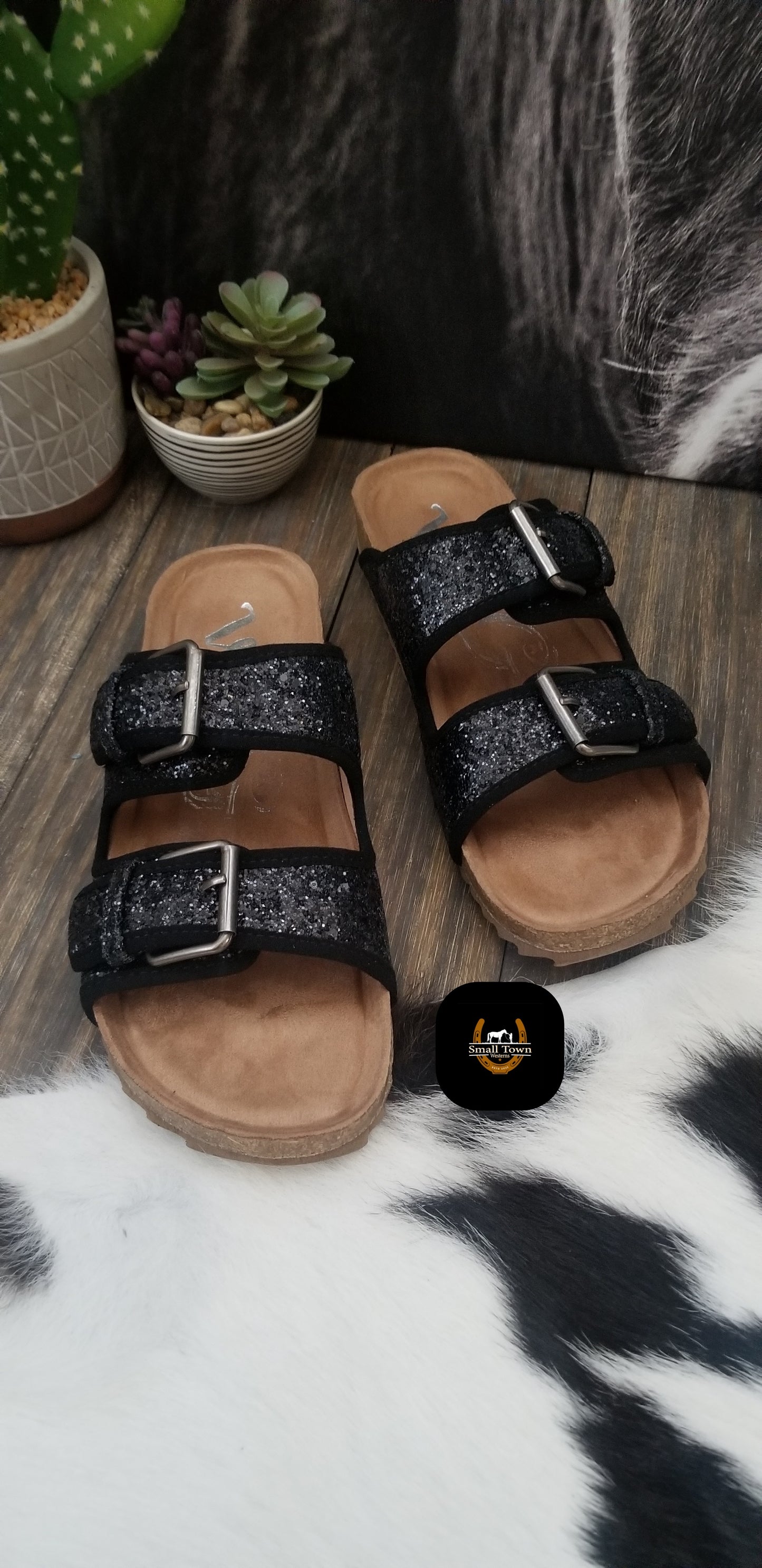 Cowgirl Glitter Sandals | Western Cowgirl Glitter Birkenstock Style Sandals
