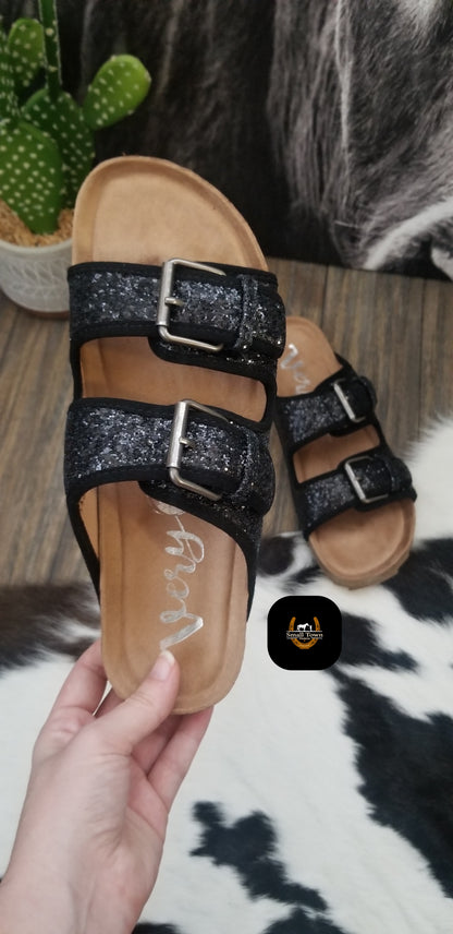 Cowgirl Glitter Sandals | Western Cowgirl Glitter Birkenstock Style Sandals