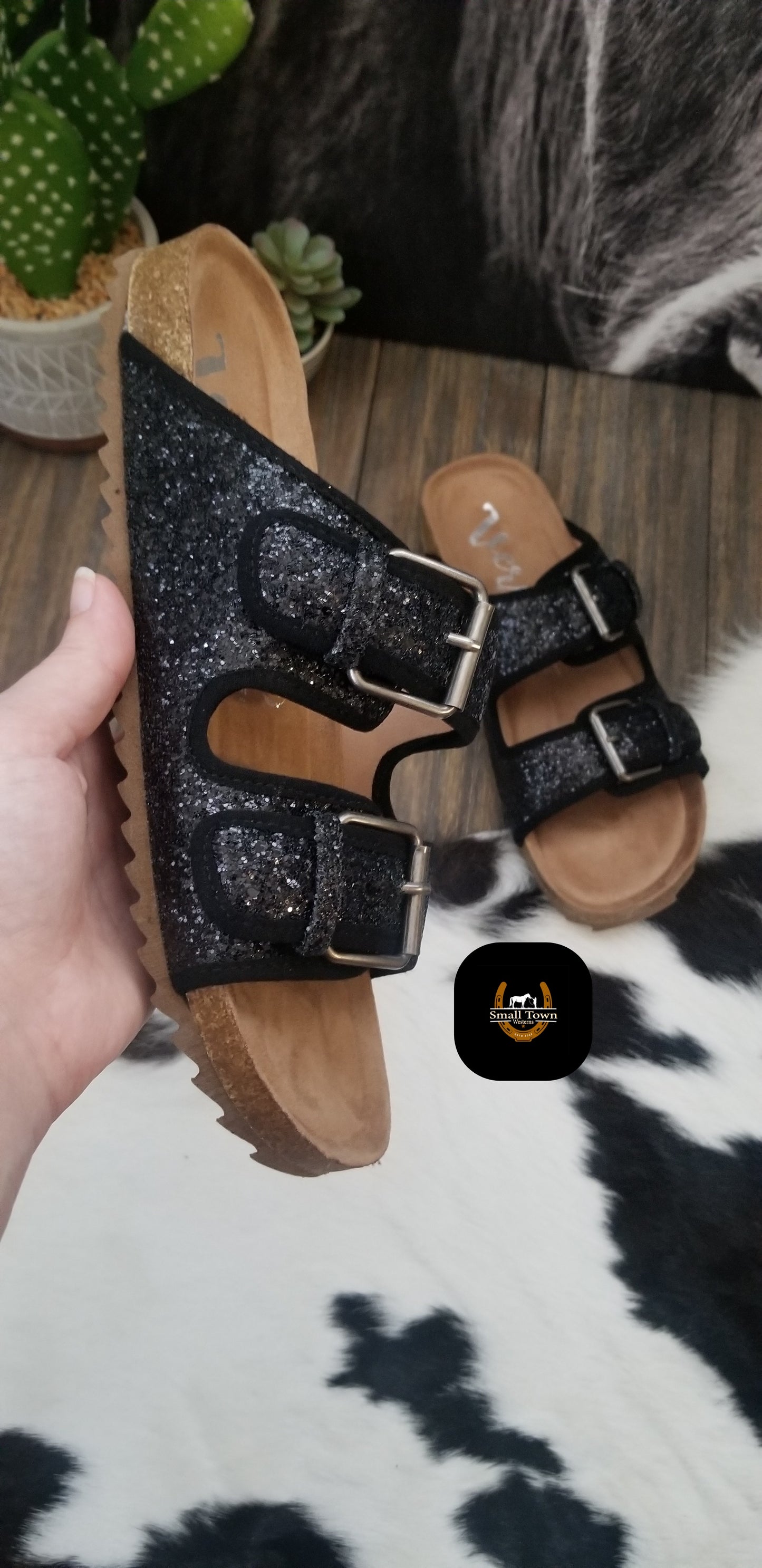 Cowgirl Glitter Sandals | Western Cowgirl Glitter Birkenstock Style Sandals