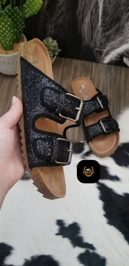 Cowgirl Glitter Sandals | Western Cowgirl Glitter Birkenstock Style Sandals