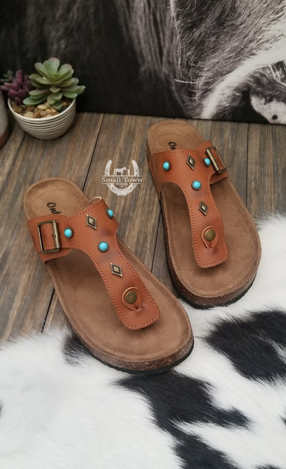Sedona Sandals | Western Cowgirl Aztec Turquoise Birkenstock Style Sandals