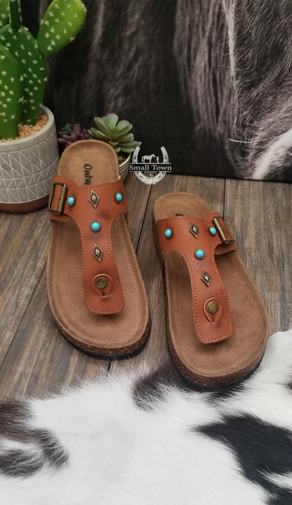 Sedona Sandals | Western Cowgirl Aztec Turquoise Birkenstock Style Sandals