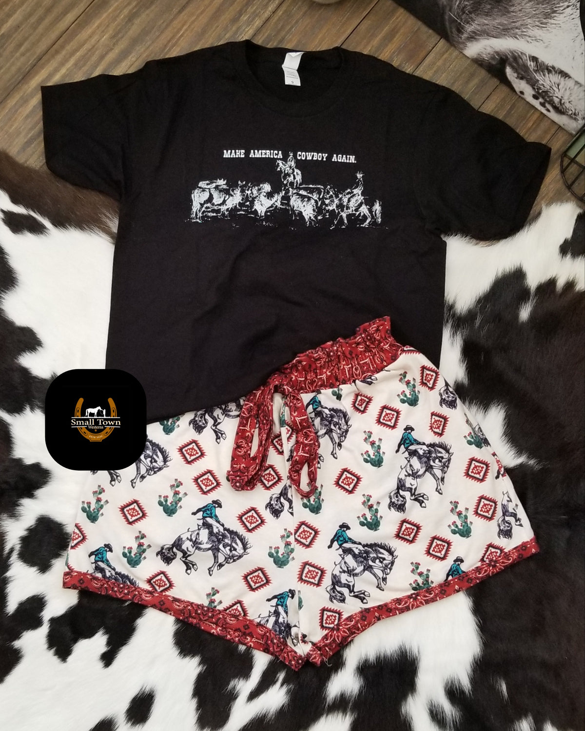 Cowboy Bronc Shorts | Western Cowgirl Lounge Shorts Bronc Rider Print