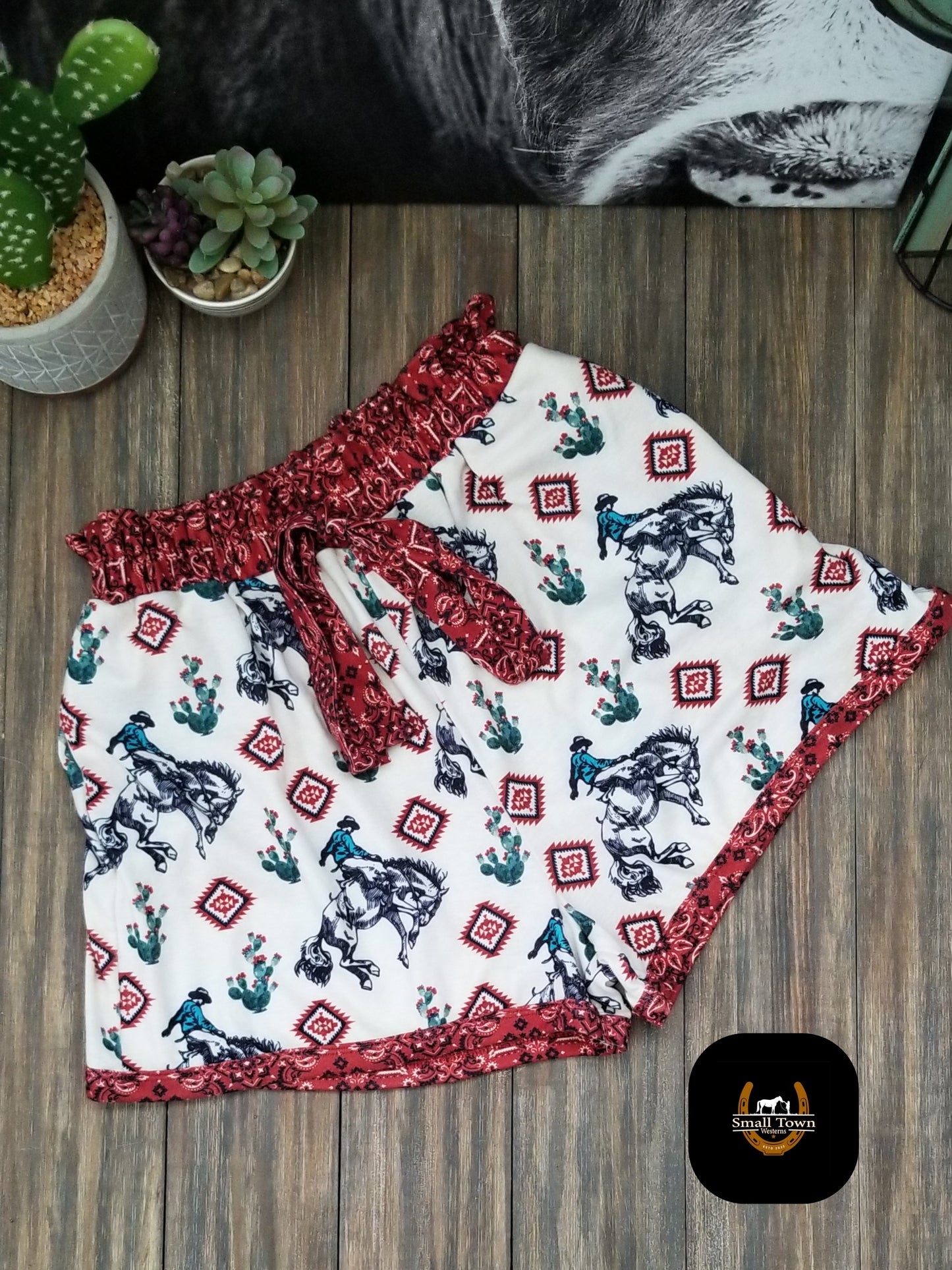 Cowboy Bronc Shorts | Western Cowgirl Lounge Shorts Bronc Rider Print