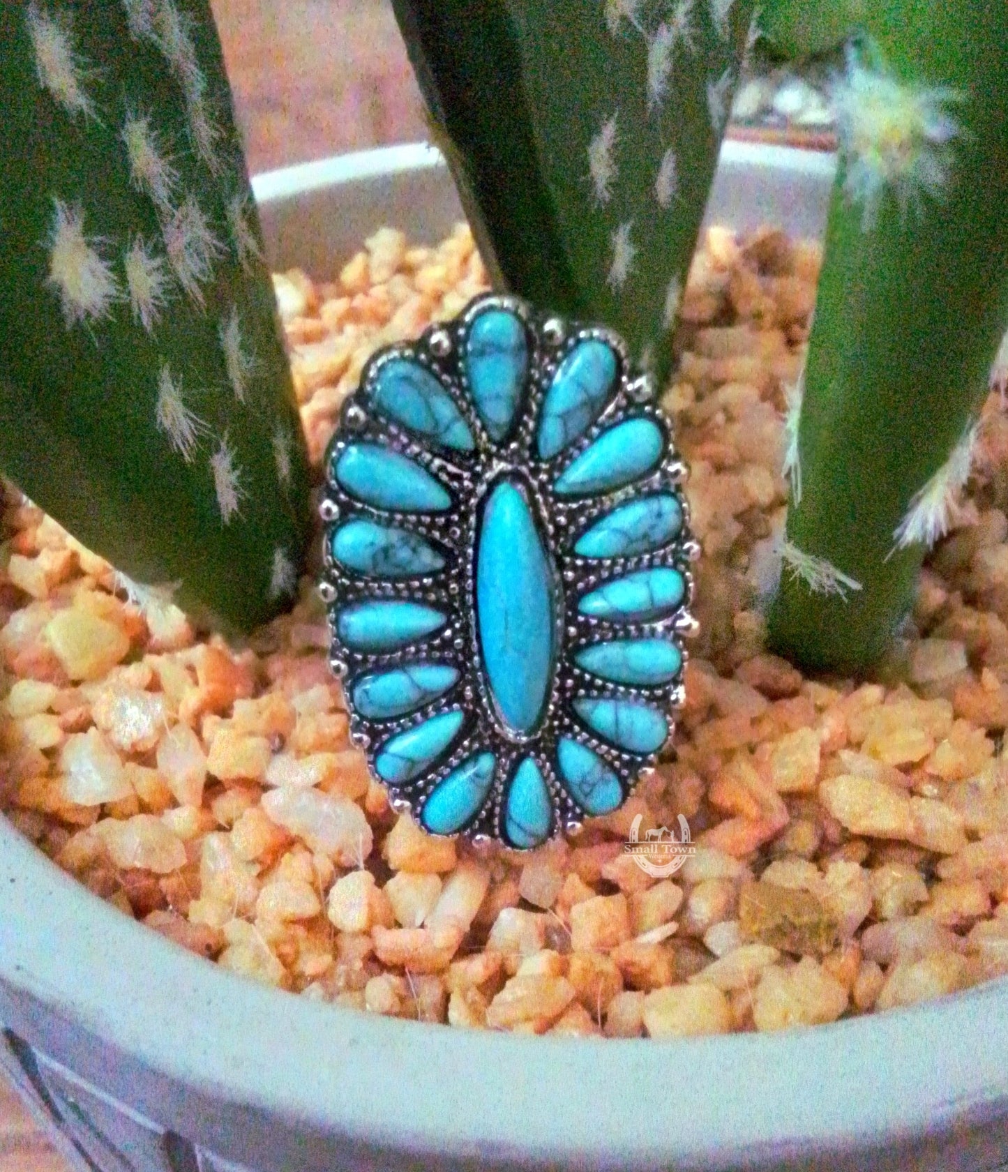 Western Turquoise Stone Ring | Cowgirl Adjustable Turquoise Ring