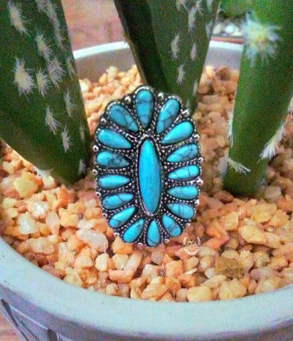 Western Turquoise Stone Ring | Cowgirl Adjustable Turquoise Ring
