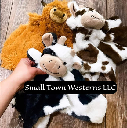 Plush Animal Loveys | Western Baby Highland Cow Plush Lovey Security Blanket