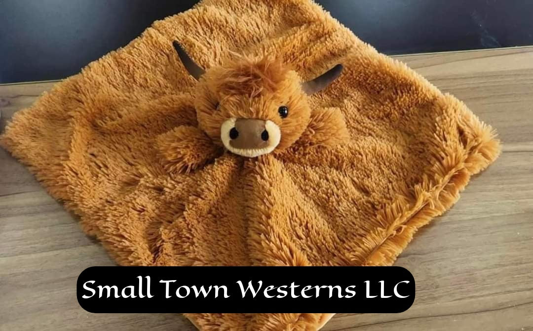Plush Animal Loveys | Western Baby Highland Cow Plush Lovey Security Blanket