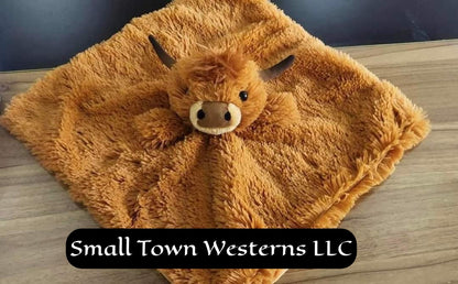 Plush Animal Loveys | Western Baby Highland Cow Plush Lovey Security Blanket