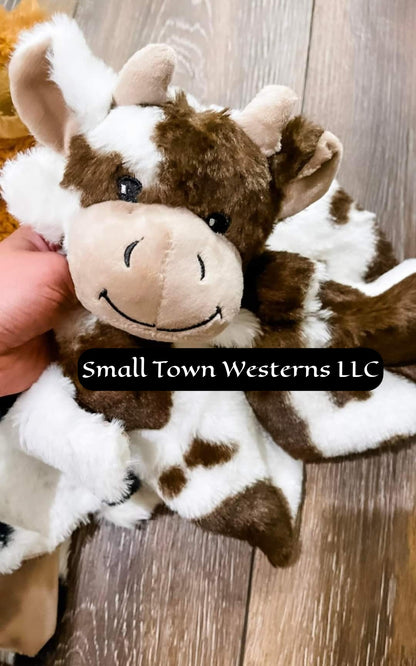 Plush Animal Loveys | Western Baby Highland Cow Plush Lovey Security Blanket