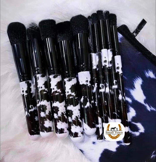 Cowprint Make-Up Brushes | Western Cowgirl Cow Print Makeup Brush Set 10pc