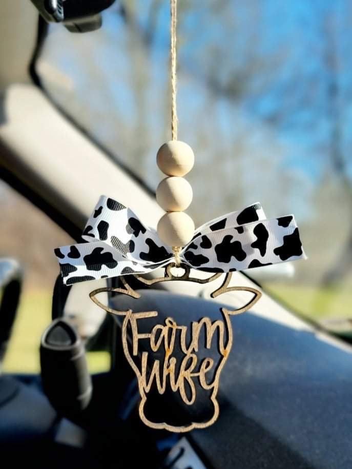 Cow Themed Car Charm | Western Cowgirl Rearview Mirror Car Charm Ornament