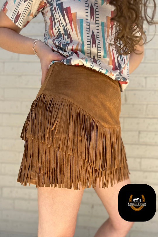 Fort Worth Fringe Skirt - Brown | Western Cowgirl Fringe Mini Skirt