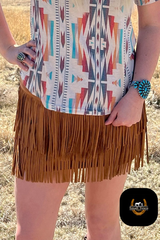 Fort Worth Fringe Skirt - Brown | Western Cowgirl Fringe Mini Skirt