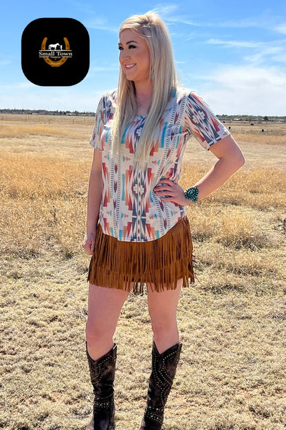 Fort Worth Fringe Skirt - Brown | Western Cowgirl Fringe Mini Skirt