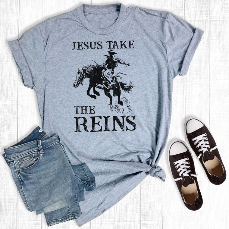 Jesus Take The Reins Tee | Western Cowgirl Faith Graphic Tee